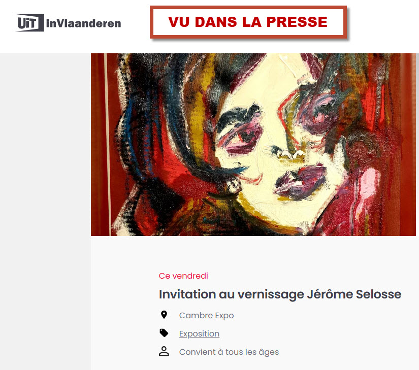 Annonce de l'exposition de Jérôme Selosse à Bruxelles sur l'agenda culturel flamand UiT in Vlaanderen.
