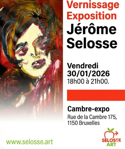 Affiche du vernissage de l'exposition d'art contemporain de Jérôme Selosse à Cambre-expo, Bruxelles