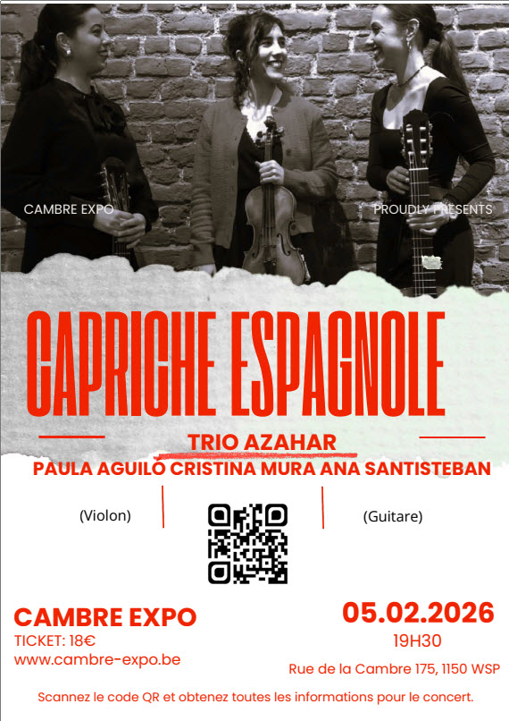 Portrait des musiciennes du Trio Azahar pour le concert Capriche Espagnole : Paula Aguiló au violon, accompagnées de Cristina Mura et Ana Santisteban à la guitare.