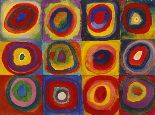 Tableau de Jérôme Selosse représentant des cercles concentriques colorés disposés en grille, une composition abstraite et vibrante.