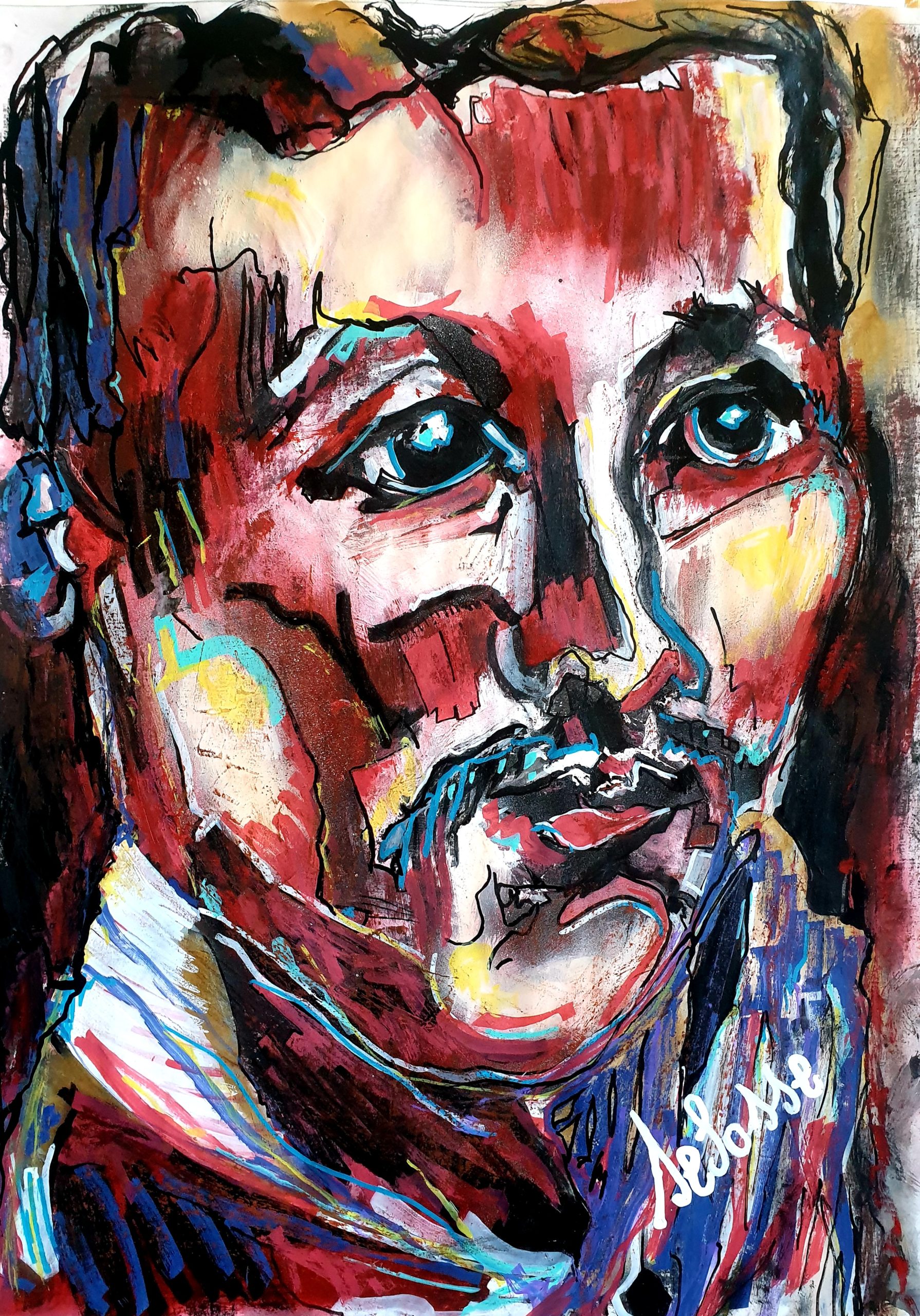 Image d'un portrait expressif coloré, visage d'homme aux couleurs vives par Vincent Delarue