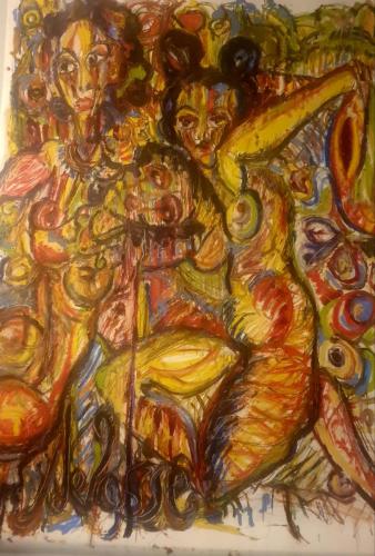 Peinture-huile-crayon-pastel-pierre-noire-sanguine-papier-140x100